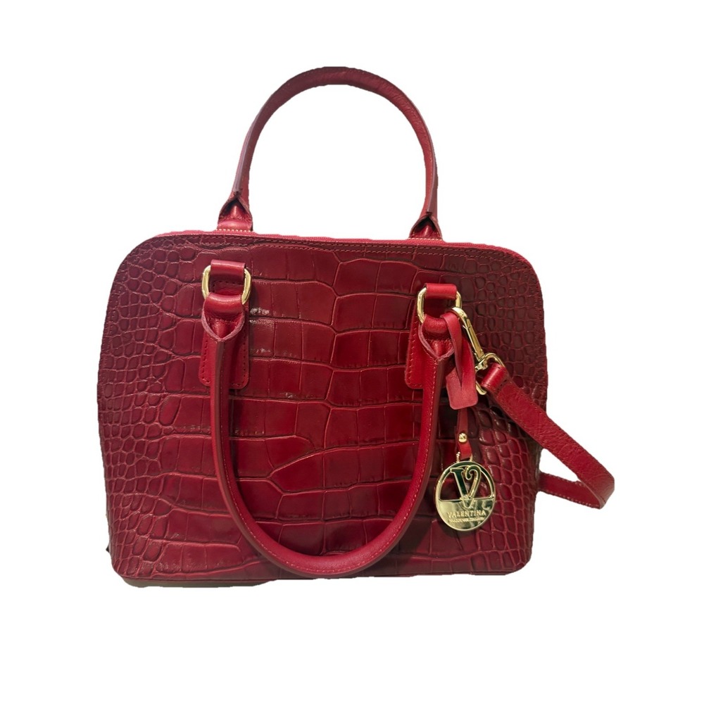Valentina Croco Burgundy Red Leather bag Made In Italy Purse Gold Hardware Logo